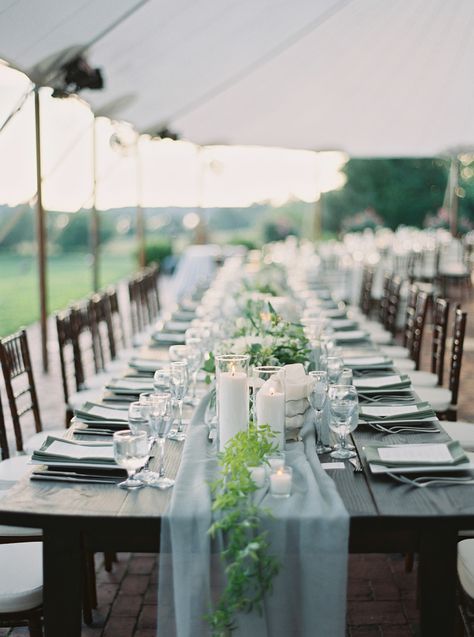 Blue Chiffon Table Runner, Chestertown Maryland, Chiffon Table Runner, Dinner Centerpieces, Wedding Candles Table, Blue Centerpieces, Blue Table Runner, Tent Reception, Table Runners Wedding