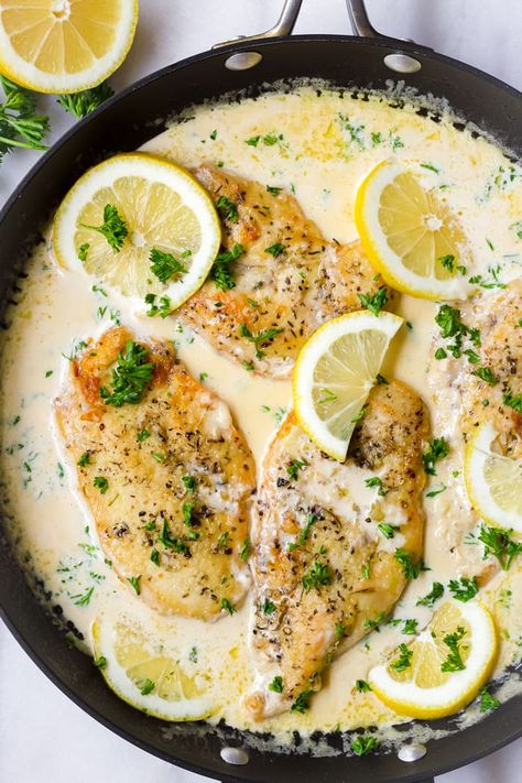 30-Minute Creamy Lemon Chicken - Cooking For My Soul One Skillet Chicken With Lemon Garlic Cream Sauce, Cream Lemon Chicken, Chicken With Creamy Lemon Sauce, Chicken In Lemon Cream Sauce, Chicken With Lemon Garlic Cream Sauce, Lemon Cream Chicken Recipe, Creamy Lemon Chicken Crockpot, Easy Lemon Cream Sauce, Chicken Lemon Cream Sauce