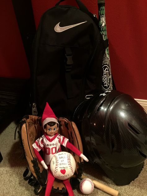 Softball Elf On The Shelf Ideas, Elf On The Shelf Softball Ideas, Elf Baseball Ideas, Elf On The Shelf Baseball, Baseball Elf On The Shelf Ideas, Elf On The Shelf Sports Ideas, Elf On The Shelf Baseball Ideas, Elf Fun, 25 Days Of Christmas