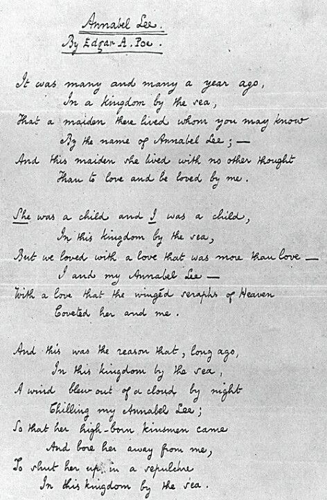 Annabel Lee by Edgar Allen Poe Old Handwriting, Poe Edgar, E A Poe, Poe Quotes, Annabel Lee, Edgar Allen, Handwritten Letter, More Than Love, Dark Artifices