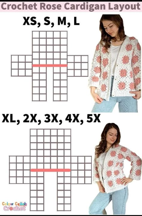 Cardigan Layout, Flower Granny Squares, Pola Sweater, Crochet Granny Square Cardigan, Lidia Crochet Tricot, Granny Square Cardigan, Crochet Jacket Pattern, Square Cardigan, Crochet Cardigan Pattern Free