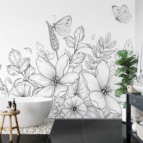 Bedroom Wall Murals, Murals For Living Room, Flower Wall Painting, Butterflies Wallpaper, Landscapes Paintings, Wall Murals Diy, Flower Mural, Wall Decals For Bedroom, Wall Painting Decor