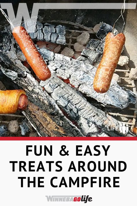 Searching for fun and easy treats to cook around the campfire? While enjoying the great outdoors, why not cook outside too? These campfire recipes are the perfect snack or dessert for your camping trip. Who doesn't love nachos, crescent dogs, or banana boats? With very little equipment, you can make a delicious meal or sweet treats for your family and friends. The campfire is calling your name! #WinnebagoLife #CampFireFood #Camping #RVLife #CampfireTreats Campfire Appetizers Fire Pits, Crescent Dogs, Campfire Foods, Campfire Snacks, Campfire Recipes, Banana Boats, Campfire Desserts, Camping Snacks, Hiking Snacks