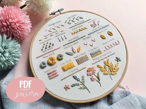 Embroidery 101: 6 Beginner Stitch Samplers To Get You Started - KnitHacker Embroidery Learning, Start Embroidery, Embroidery Video, Basic Embroidery, Beginner Embroidery, Beginner Embroidery Kit, Embroidery Sampler, Basic Embroidery Stitches, Embroidery Stitches Tutorial