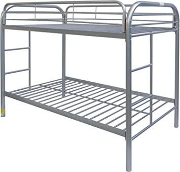 ACME Furniture 02188SI Thomas Bunk Bed, Twin, Silver White Bunk Beds, Metal Bunk Bed, Bunk Beds Built In, Twin Over Twin Bunk Bed, Twin Bunk Bed, Yellow Bedding, Metal Bunk Beds, Big Sofas, Top Beds