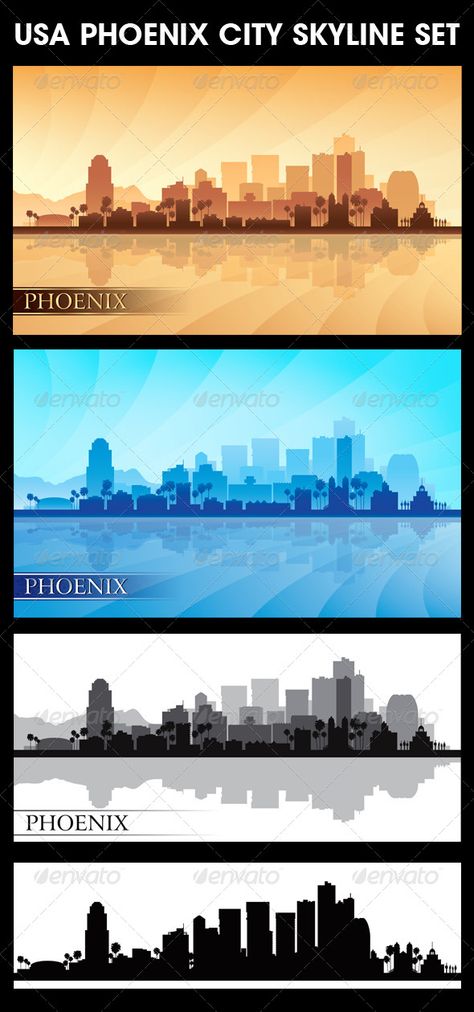 Arizona Background, Evening Illustration, Arizona Pictures, Downtown Phoenix Arizona, Phoenix Skyline, Phoenix Usa, Skyline Tattoo, City Skyline Silhouette, Sleeve Tattoos For Guys