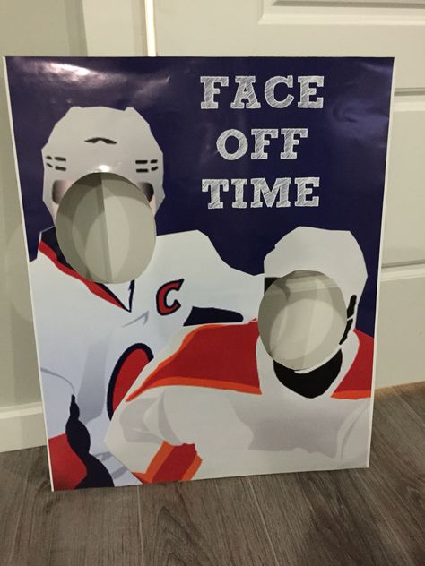 Photo face cut outs hockey Trunk Or Treat Hockey Theme, Hockey Decorations Party, Hockey Trunk Or Treat, Hockey Party Decorations, Hockey Birthday Party, Hockey Birthday Parties, Hockey Halloween, Hockey Nets, Hockey Tournament