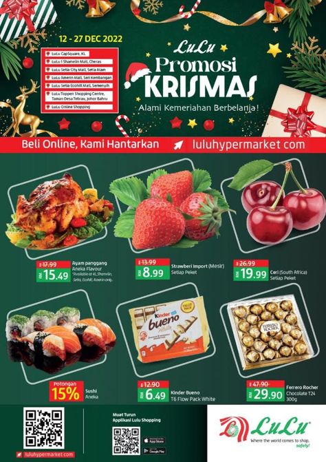 LuLu Hypermarket Christmas Promotion Catalogue from 12 December 2022 until 27 December 2022 Christmas Catalogue Design, Hypermarket Design, Christmas Promotion Design, Fast Food Advertising, Menu Food, Restaurant Flyer, Christmas Promotion, Food Advertising, Johor Bahru