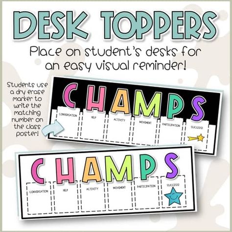 Classroom Behavior Management Posters CHAMPS Behavior Clip Chart | Think Sheets Kindergarten Behavior Charts, Champs Behavior Management, Student Behavior Chart, Champs Posters, Kindergarten Behavior, Behavior Management Plan, Classroom Behavior Chart, Think Sheets, Classroom Management Elementary