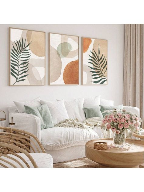 Set de impresiones de 3 piezas sin marco, arte de pared en tonos cálidos y neutros, decoración moderna del campo, Set de obras de arte abstractas minimalistas de mediados del siglo XX, colección de arte moderno para la sala de estar y decoración bohemia Verde    Tela Liso    Home Decor, size features are:Bust: ,Length: ,Sleeve Length: Neutral Green Living Room, Elegant Home Office, Earth Tone Wall Art, Boho Style Decor, Bohemian Living Rooms, Modern Rustic Decor, Vintage Living Room, Living Room Green, Home Decor Paintings