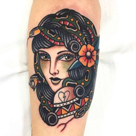 source Tattoo Sleeve Girl, Doors Tattoo, Art Of Women, Tattoo Indian, Medusa Tattoos, Lady Tattoo, Medusa Tattoo Design, Female Tattoos, Statue Tattoo