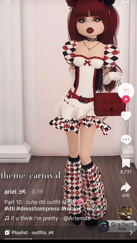 Dti Outfits Roblox Theme Carnival, Dti Outfits Theme 2014, Carnival Outfits Ideas, Dress To Impress Clown Outfit, Carnival Outfit Inspo Dti, Dti Roblox Queen Of Hearts Theme, Dti Roblox Emo Outfit, Roblox Dti Carnival, Dti Carnival Outfit Theme