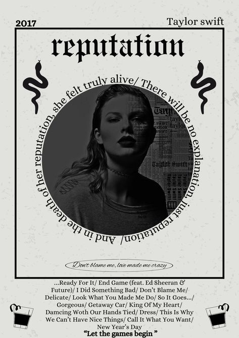 Reputation- poster- Taylor swift- music poster- ready for it- don’t blame me Taylor Swift Poster Aesthetic Reputation, Taylor Swift Posters Reputation, Reputation Poster Taylor Swift, Don’t Blame Me Taylor Swift Lyrics, Taylor Swift Poster Reputation, Reputation Taylor Swift Poster, Reputation Tracklist, Ready For It Taylor Swift, Reputation Poster