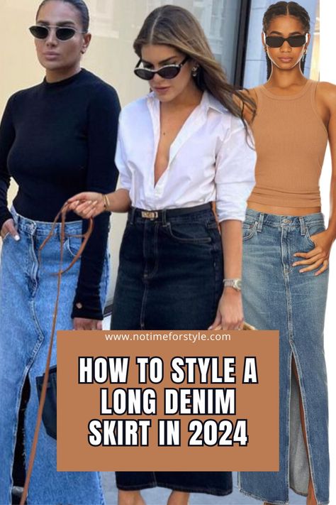 Elevate your style with our guide on how to style a long denim skirt. Embrace the appeal of denim skirts and unleash your chic vibes. Styling A Long Denim Skirt, Styling A Denim Skirt, Denim Long Skirt Outfit Ideas, Spring Maxi Skirt Outfit, Denim Skirt Winter, Denim Skirt Outfit Winter, Long Denim Skirt Outfits, Denim Skirt Outfit Summer, Maxi Skirt Outfit Summer