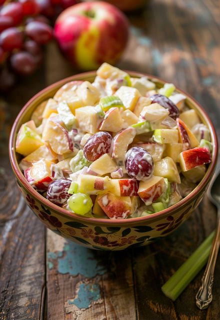 Learn How to Cook Apple Salad Recipe For Free | Recipes You'll Love, Made Easy! Apple Salad Recipe, Strawberry Rhubarb Pie Recipe, Trendy Recipes, Breakfast Tacos Recipe, Apple Salad Recipes, Grape Apple, July Recipes, Pecan Salad, Creamy Dressing