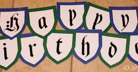 This year Captain choose a " Medieval Knights, Dragons and Castles " theme for his birthday  celebration!  I thought it was a perfect th... Medieval Banner, Knight Birthday Party, Castle Party, Knight Party, Knight Shield, Medieval Party, Medieval Knights, Dragon Birthday, Dragon Party