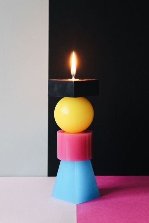 CMYKay from RE-OR's first edition of interchangeable, modular candles. Creative Objects, Candles Ideas, Sensory Stimulation, Self Healing Quotes, Memphis Design, Candle Packaging, Candle Maker, Wooden Sculpture, Candle Shop