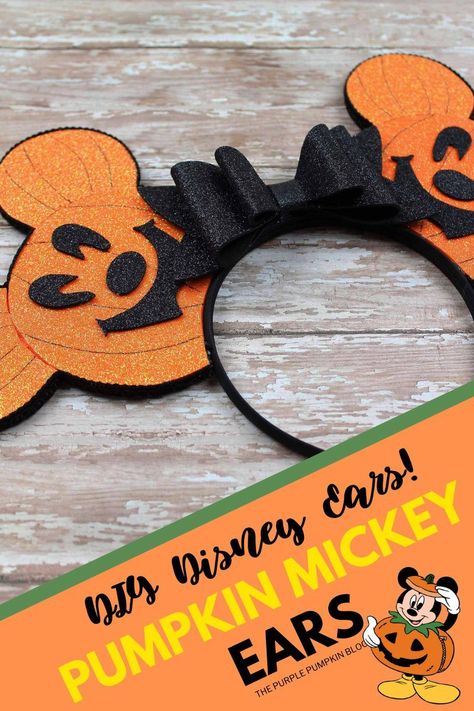 These Pumpkin Mickey Ears will have everyone envious at Halloween! If you love Mickey Ears at the Disney Parks and have always wanted to make your own pair, then this tutorial is for YOU! No sewing is involved, just some hot glue action - the end result is so awesome! These DIY handmade Pumpkin Mickey Ears are perfect to wear at Mickey's Not-So-Scary Halloween Party! #PumpkinMickeyEars #DisneyEars #MickeyEars #MinnieEars #DisneyCrafts #ThePurplePumpkinBlog #DIYMickeyEars Pumpkin Mickey, Minnie Mouse Pumpkin, Pumpkin Carving Patterns Free, Diy Disney Ears, Diy Mickey Ears, Mickey Mouse Pumpkin, Mickey Mouse Pins, Disney Board, Disney Mickey Ears