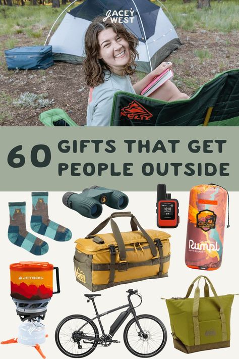 outdoor gift guide for hikers and campers! Outdoorsy Gifts For Him, Gifts For Camping Lovers, Gifts For Outdoorsy People, Gifts For Outdoorsmen, Gift For Outdoorsman, Camping Gift Baskets, Outdoor Gift Ideas, Gifts For Hikers, Outdoorsy Girl