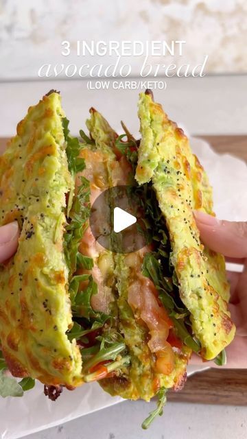 Layla Atik | Gimme Delicious on Instagram: "🥑 3-Ingredient Avocado Bread (6g net carbs!) is soft & fluffy and can be baked in the oven or air fryer. All you need is an avocado, an egg, and cheese for the perfect quick breakfast or snack!  Comment “avocado” to have the recipe 🔗 sent to your DM!   #gimmedelicious #avocado #bread #avocadobread #avocadotoast #ketodiet #ketorecipes" Avocado Flat Bread Recipe, Avocado And Egg Recipes, Avocado Recipes Videos, Avocado Bread 3 Ingredients, Bread And Egg Recipes, Avocado Bread Recipes, Avocado Healthy Recipes, Breakfast With Avocado, Avocado For Breakfast