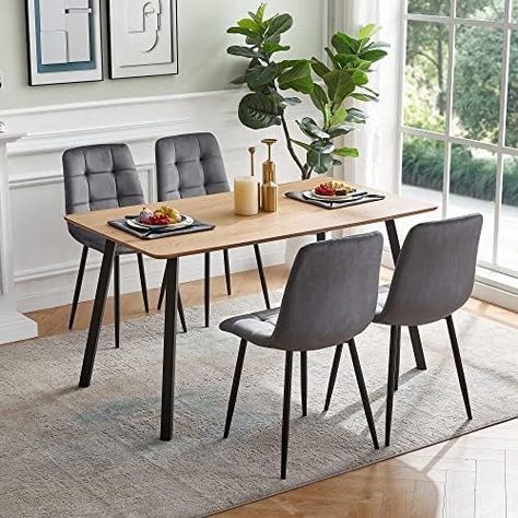 Dining Table Table Set for 4-6 Person for Dining Room, Kitchen Table Set with Steel Legs #ad Rectangle Kitchen Table, Rectangle Kitchen, Extendable Dining Table Set, Modern Kitchen Tables, Modern Dining Table Set, Leather Kitchen, Dinner Table Setting, Kitchen Dining Sets, Kitchen Table Settings