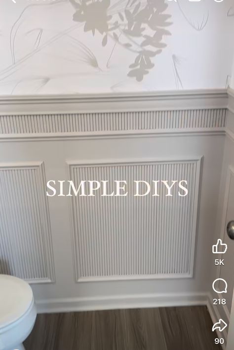 Half Bath Molding, Under Chair Rail Ideas, Powder Room With Wall Paneling, Half Bathroom Molding Ideas, Decorative Wainscoting Ideas, Chair Rail Paneling Ideas, Arched Wainscoting Ideas, Modern Bathroom Wainscotting, Powder Bath Wainscoting