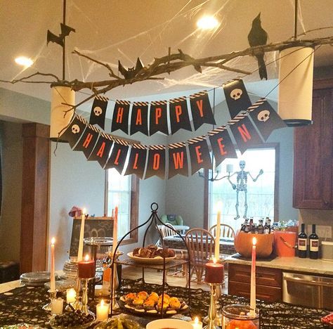 Halloween Pendant Light Decor, Cobwebs Decorations, Ceiling Halloween Decorations, Halloween Decorations Indoor Ceiling, Spooky Branches, Halloween Ceiling Decorations, Lighting Above Kitchen Island, Autumnal Decorations, Halloween Ceiling