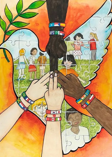 Ideal Community Drawing, Peace Poster Drawing Ideas, Unity Drawing, Peace Drawing, Diversity Poster, Art Competition Ideas, Lions Clubs International, India Poster, Peace Poster