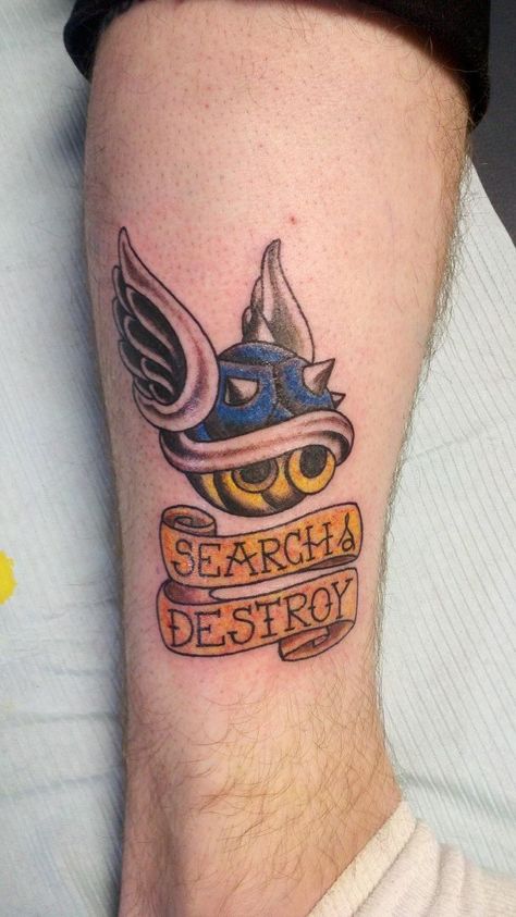 Blue Shell Tattoo Mario, Mario Blue Shell, Mario Kart Tattoo, Whatever Tattoo, Peach Tattoo, Shell Tattoo, Mario Tattoo, Shell Tattoos, Blue Shell