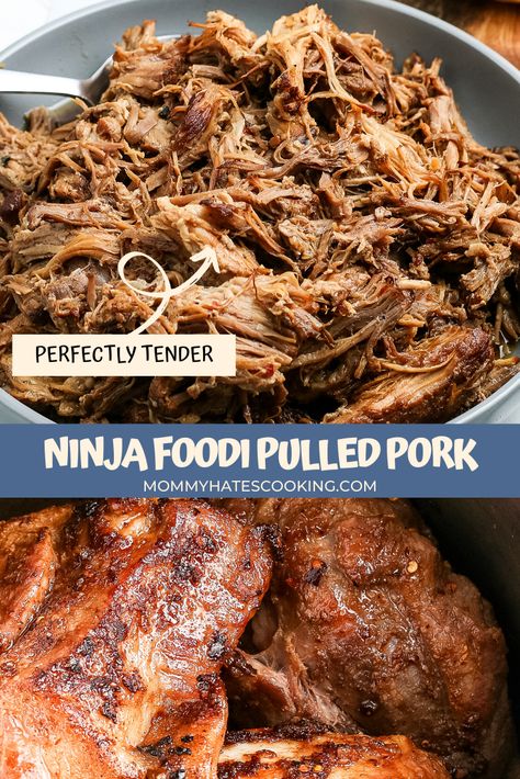 Ninja Pulled Pork, Pork Ninja Foodi Recipes, Pulled Pork Ninja Foodi Recipe, Ninja Pork Roast, Ninja Food I Recipes, Pulled Pork Air Fryer Recipe, Pulled Pork Ninja Foodi, Pork Roast In Ninja Foodi, Pork Roast Ninja Foodi