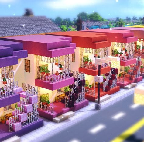 Minecraft Colorful Village, Things To Build Minecraft, Preppy Minecraft Builds, Flat World Minecraft Builds, Kidcore Minecraft Builds, Preppy Minecraft, Minecraft Houses Ideas Aesthetic, Bakery Minecraft Ideas, Park In Minecraft