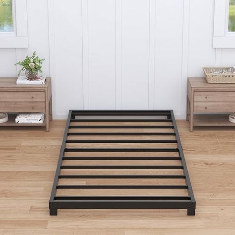 Amazon.com: Nailsong 4 Inch Twin XL Bed Frames Low Profile, XL Twin Bed Frame No Box Spring Needed, Heavy Duty Metal, Easy Assembly, Black : Home & Kitchen Men Twin Bed, Twin Bed Side Rails, Xl Twin Bed Frame, Twin Size Mattress Dimensions, Low Platform Bed Frame, Emily Room, Twin Xl Bed Frame, Twin Xl Bed, Bed Frame No Box Spring