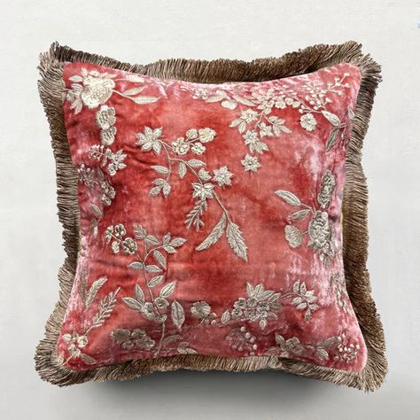 Anke Drechsel Embroidered and Silk Velvet Cushions | John Derian Company - John Derian Company Inc Antique Cushion, Ceramic Furniture, Beadwork Embroidery, John Derian, Chic Pillows, Silk Cushions, Embroidered Cushions, Decorative Throw Pillow Covers, Velvet Cushions