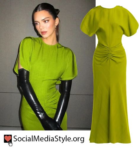 Kendall Jenner's green gathered dress Dress Kendall Jenner, 818 Tequila, Beth Djalali, Atlantis The Palm, Office Wears, Drip Drop, Ankara Dress Styles, Ultra Luxury, Classy Winter Outfits