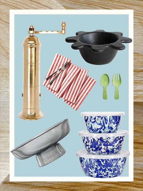 Stripy table linens and stylish Greek pepper mills abound. Best Secret Santa Gifts, Banana Holder, Alexander Home, Golden Rabbit, Kitchen Finds, Glass Fruit Bowl, Stainless Steel Table, Sand Casting, Pepper Mill