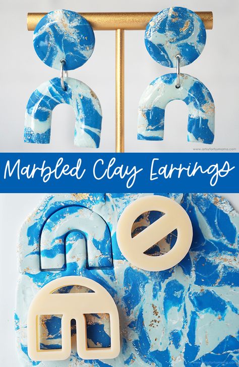 Marbling Polymer Clay, How To Make Polymer Clay Earrings Shiny, How To Marble Clay, How To Marble Polymer Clay, Polymer Clay Marble Earrings, Marbled Polymer Clay Earrings, Mixed Media Jewelry Diy, Polymer Clay Mixing, Marble Clay Earrings