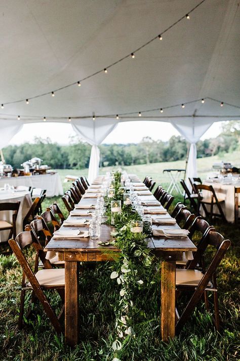 Build Your Own Wedding Tent, Backyard Wedding Layout Yards, Wedding On Farm Land, Farm Wedding Outdoor, Farm Land Wedding, Open Field Wedding Reception, Pasture Wedding Reception, Wedding Ceremony Field, Simple Farm Wedding Ideas