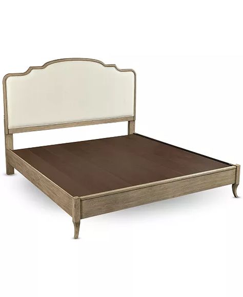 Provence Upholstered King Bed - Macy's French Country Upholstered Bed, Wood Upholstered Headboard, French Upholstered Bed, Wood Upholstered Bed, Modern French Country Bedroom, Country Headboard, French Inspired Bedroom, Wood And Upholstered Bed, Upholstered Full Bed