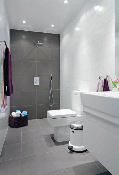 Top 60 Best Grey Bathroom Tile Ideas - Neutral Interior Designs Grey Bathroom Floor, Design Interior Baie, Makeover Kamar Mandi, Small Apartment Bathroom, Small Bathroom Tiles, Grey Bathroom Tiles, Grey Floor Tiles, Decor Baie, Bathroom Tile Designs