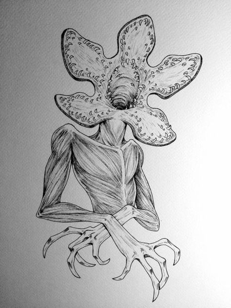 Demogorgon Drawing, Drawing Stranger Things, Stranger Things Demogorgon, Demogorgon Stranger Things, Scary Drawings, Horror Drawing, Day 1, Creepy Drawings, Stranger Things Art