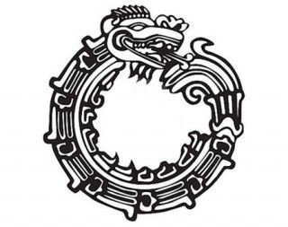 Mayan Ouroboruos - Snake or a dragon eating its own tail.Symbolizes regeneration, rebirth or the process of constantly recreating oneself to adapt to new surroundings and situations. Mayan Tattoo Designs, Aztec Tattoos Sleeve, Aztec Artwork, Jaguar Tattoo, Aztec Symbols, Mayan Tattoos, Ouroboros Tattoo, Aztec Tattoos, Serpent Tattoo