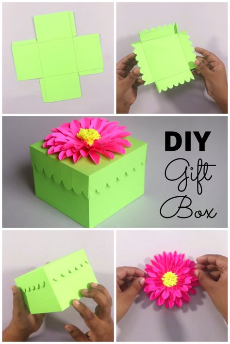 DIY Gift Box - Handmade Gift Box - Free Gift Box Template - Paper Crafts Diy Box Template Free Printable, How To Make A Box Out Of Cardstock, Party In A Box Ideas Diy, Diy Box Gift, Diy Gift Box Ideas, Kindy Art, Paper Toy Box, Brownies Activities, Diy Gift Boxes