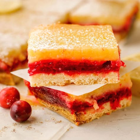 Tangy Cranberry Lemon Bars Cranberry Lemon Pie, Cranberry Lemon Bars Nyt, Lemon Cranberry Bars, Cranberry Dessert Recipe, Cranberry Lemon Bars, Cranberry Dessert Recipes, Delicious Holiday Desserts, Pumpkin Fudge, Lemon Bar