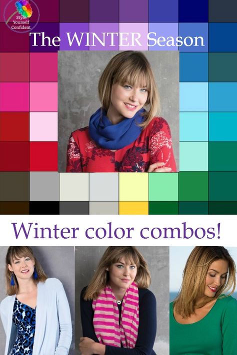 Winter color combinations from Kettlewell Colours #Winter #Kettlewell https://www.style-yourself-confident.com/winter-color-combinations.html Winter Color Combinations, Color Analysis Winter, Bright Winter Outfits, True Winter Color Palette, Winter Skin Tone, Cool Winter Color Palette, Deep Winter Palette, Deep Winter Colors, Clear Winter