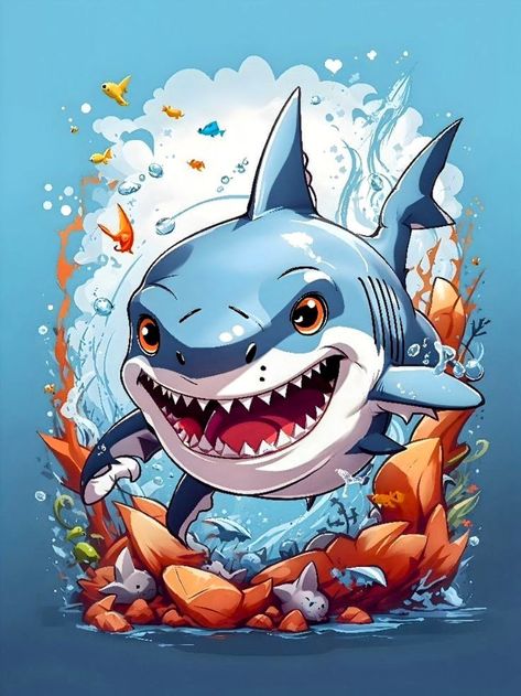 Ocean Cartoon, Shark Cartoon, Gallery Wall Nursery, Shark Art, Cartoon Fish, 4 By 4, Toyota 4x4, Toyota 4, Wall Paint Designs