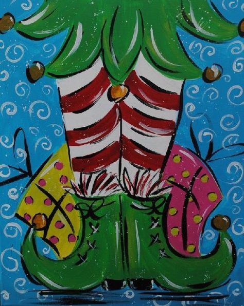 Christmas elf legs - Google Search-painting idea Christmas Canvas Art, Christmas Paintings On Canvas, Christmas Rock, Holiday Painting, 12 December, Christmas Canvas, Window Painting, Winter Art, Noel Christmas