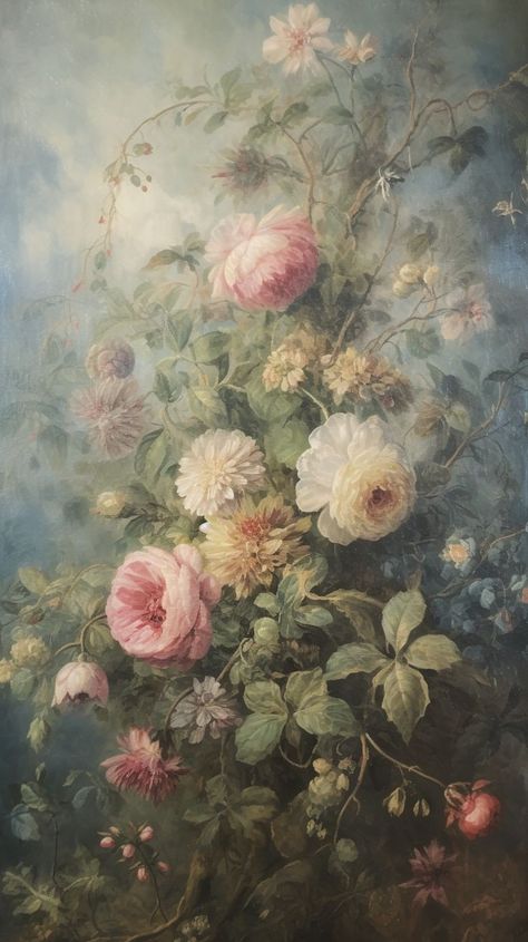 Classical Flower Painting, Classical Painting Aesthetic Wallpaper, Oil Painting Wallpaper Iphone, Classical Painting Wallpaper, Classical Art Wallpaper, Floral Wallpaper Backgrounds, Rococo Flowers, Rococo Wallpaper, Rococo Wedding