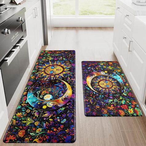 PRICES MAY VARY. 𝐏𝐫𝐞𝐦𝐢𝐮𝐦 𝐌𝐚𝐭𝐞𝐫𝐢𝐚𝐥: Our sun moon kitchen mats for floor are made of soft high quality PVC material and memory foam. It is environmentally friendly, durable and will not deform after long-term use. 𝐂𝐨𝐦𝐟𝐨𝐫𝐭 & 𝐀𝐧𝐭𝐢 𝐅𝐚𝐭𝐢𝐠𝐮𝐞: Standing on the floor for a long time often causes foot pain and fatigue. Boho kitchen rugs have 0.4'' thick memory foam, providing enough softness and support, which helps relieve foot pressure. 𝐍𝐨𝐧 𝐒𝐥𝐢𝐩 & 𝐖𝐚𝐭𝐞𝐫𝐩𝐫𝐨? Mystic Aesthetic, Moon Kitchen, Car Interior Diy, Floral Kitchen, Boho Floor, Aesthetic Kitchen, Anti Fatigue Mat, Kitchen Mats, Kitchen Rugs