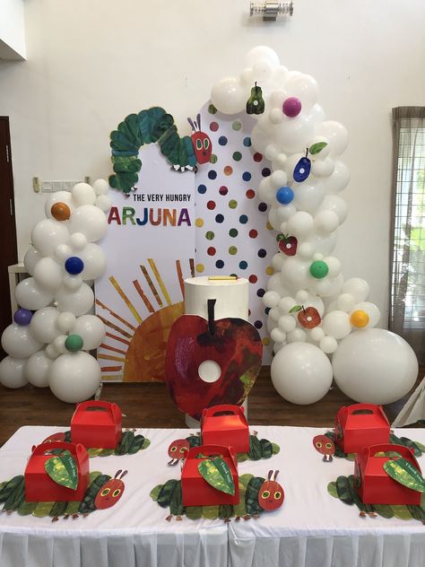 Hungry Caterpillar Birthday Backdrop, Eric Carle Themed Birthday Party, 6 Month Old Celebration Ideas, Hungry Caterpillar Birthday Banner, The Very Hungry Caterpillar Balloon Arch, Hungry One Birthday, Hungry Caterpillar Balloons, Caterpillar Birthday Party Ideas, One Very Hungry Caterpillar Birthday