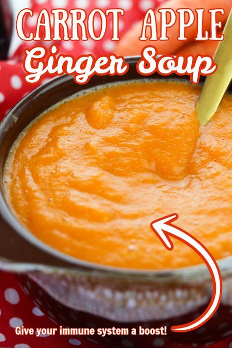 Cold Carrot Soup, Vitamix Carrot Soup, Carrot Apple Ginger Soup, Carrot Apple Soup Recipes, Carrot And Apple Soup, Ground Ginger Recipes, Carrot Soup Recipes Easy, Ginger Soup Recipes, Carrot Squash Soup